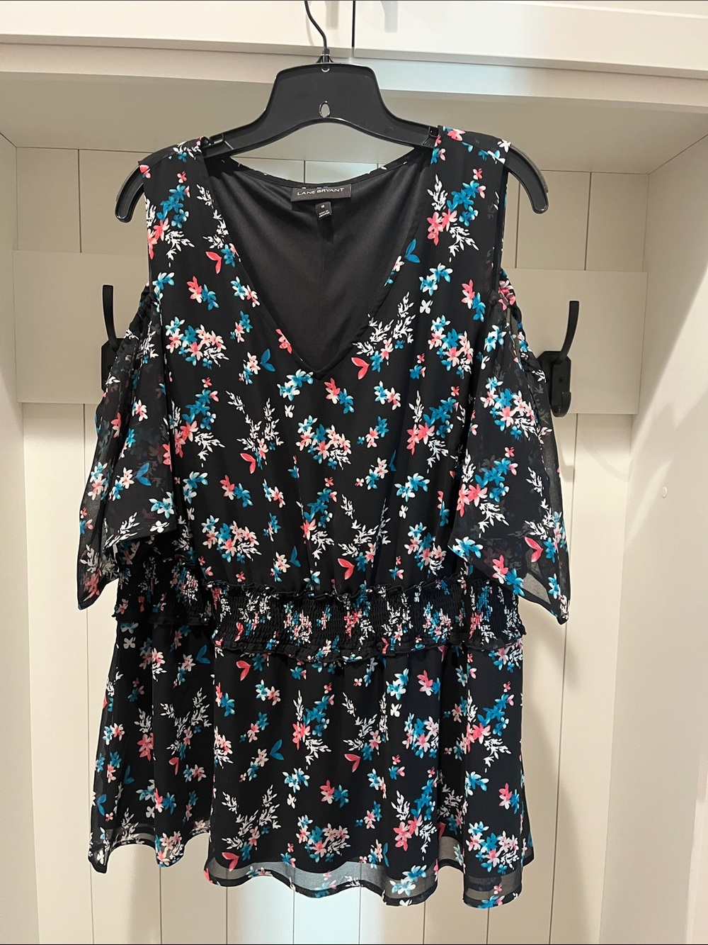 Lane Bryant Black Floral Cold-Shoulder Blouse